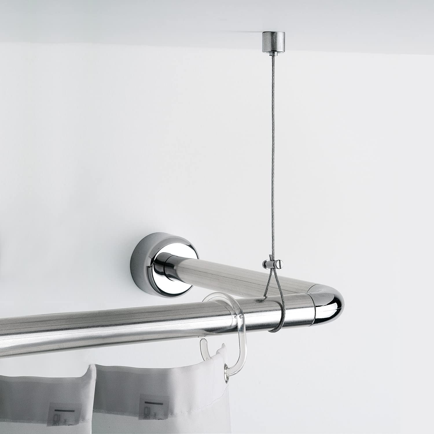 Gedy Chrome Shower Curtain Cable – Adjustable Steel Ceiling Mount, 150cm
