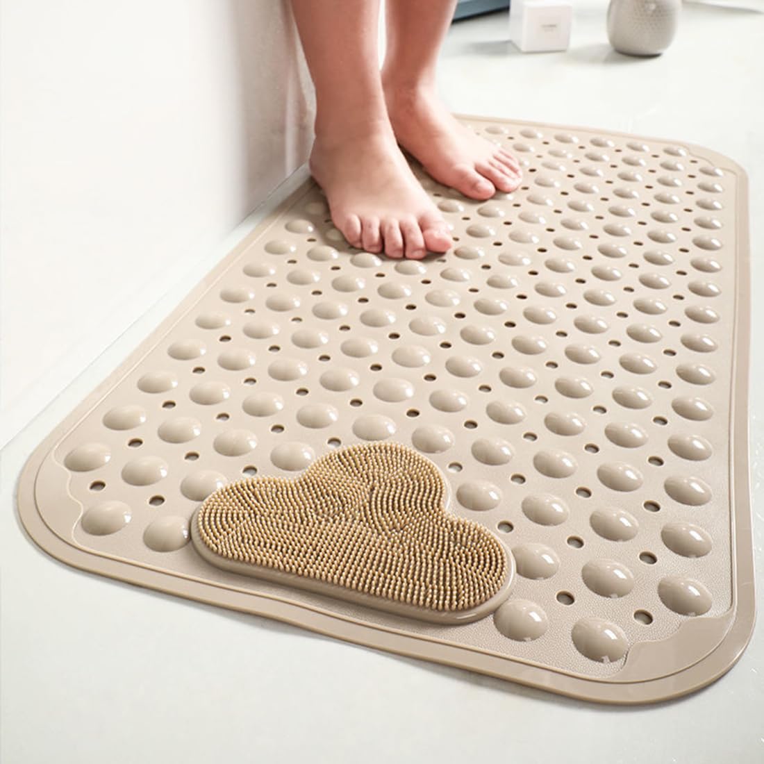 Moulaelos Non-Slip TPE Shower Mat | Anti-Mould Massage Bath Mat – Khaki