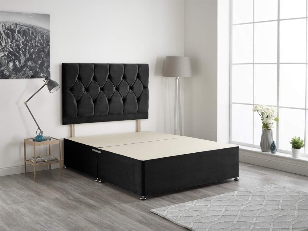 Bed Centre Black Plush Fabric Divan Base Plus Matching Headboard 3ft 4ft 4ft6 5ft 6ft 4FT SMALL DOUBLE