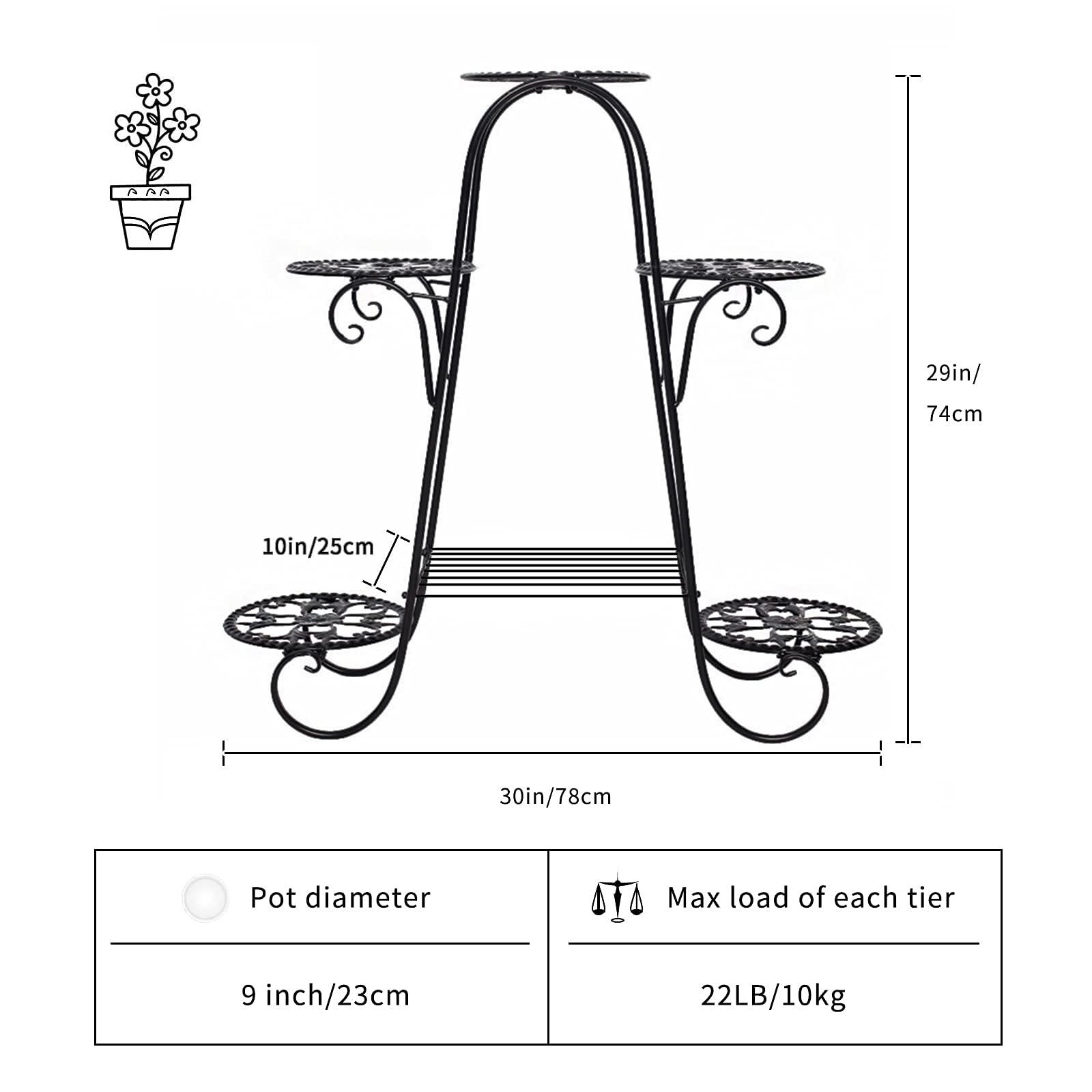 KOLENSA 6 Tier Metal Plant Stand | Rustproof Indoor Outdoor Flower Shelf