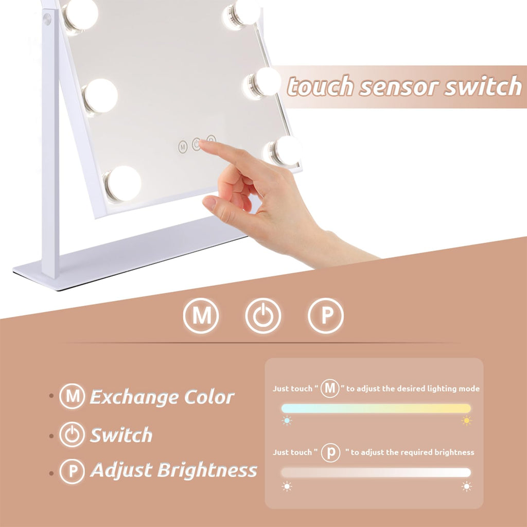 Hansong Hollywood Vanity Mirror with 12 Dimmable LED Bulbs & 10X Magnifier