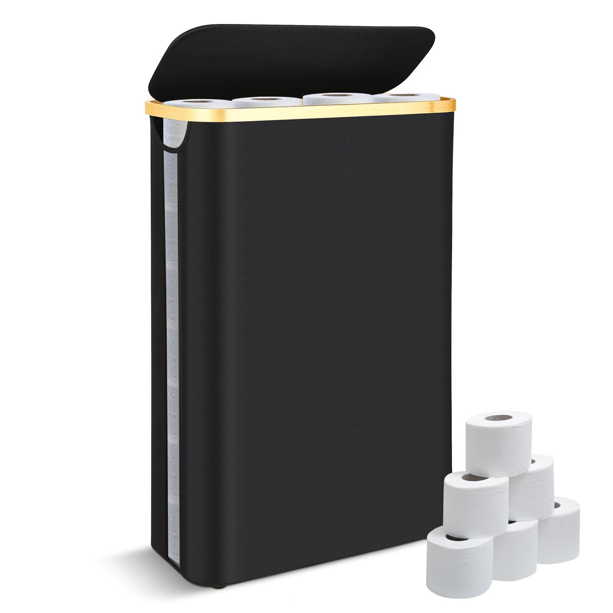 Toilet Roll Storage, 50L Toilet Paper Storage for up to 24 Rolls, Multifunctional Large Basket with Side Window, Bathroom Organizer Bin with Lid - image 1