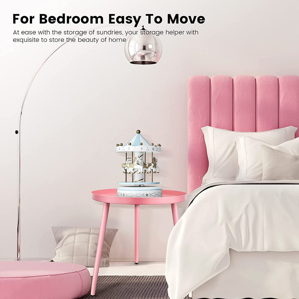 AOJEZOR Round Metal Side Table | Small Outdoor End Table & Nightstand - Pink