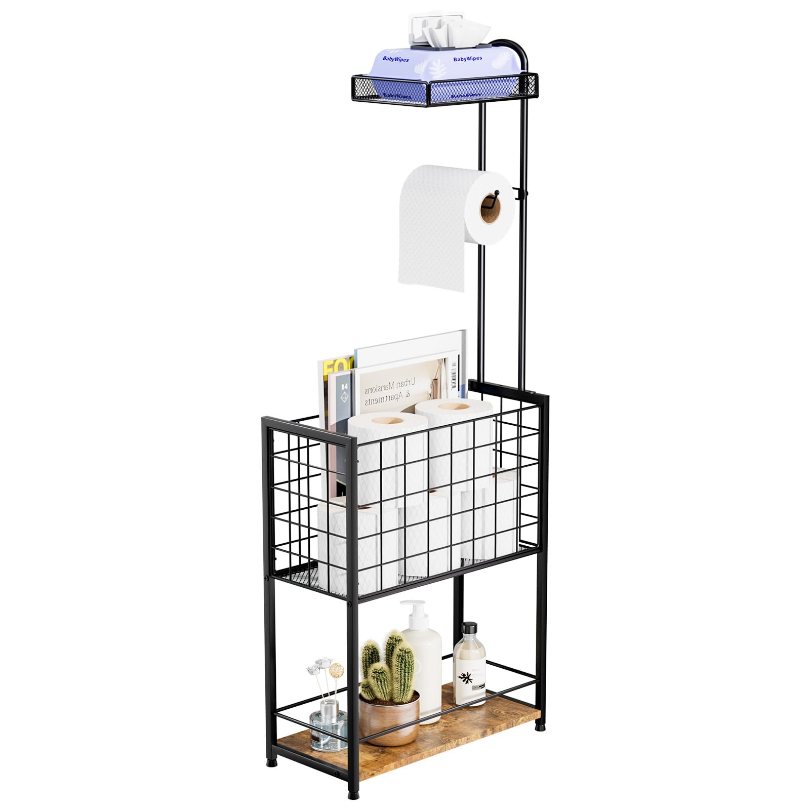 SWTYMIKI Freestanding Toilet Paper Holder – 4-Tier Storage Rack, Black