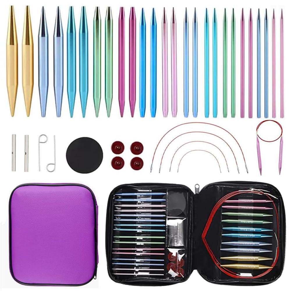 Knitiss Interchangeable Circular Knitting Needle Set – 13 Pairs Aluminum
