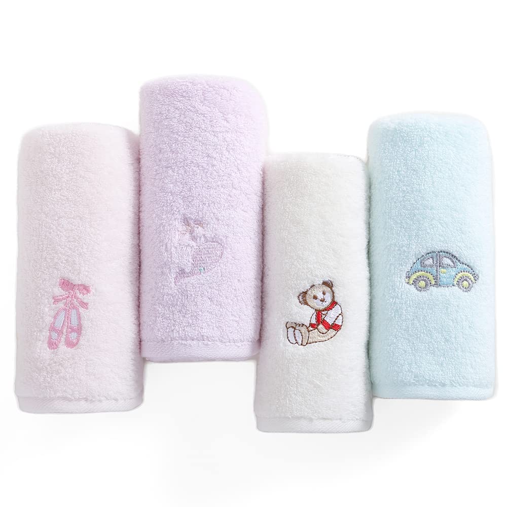 Sense Gnosis 100% Cotton Kids Facial Towels - Embroidered 4-Pack