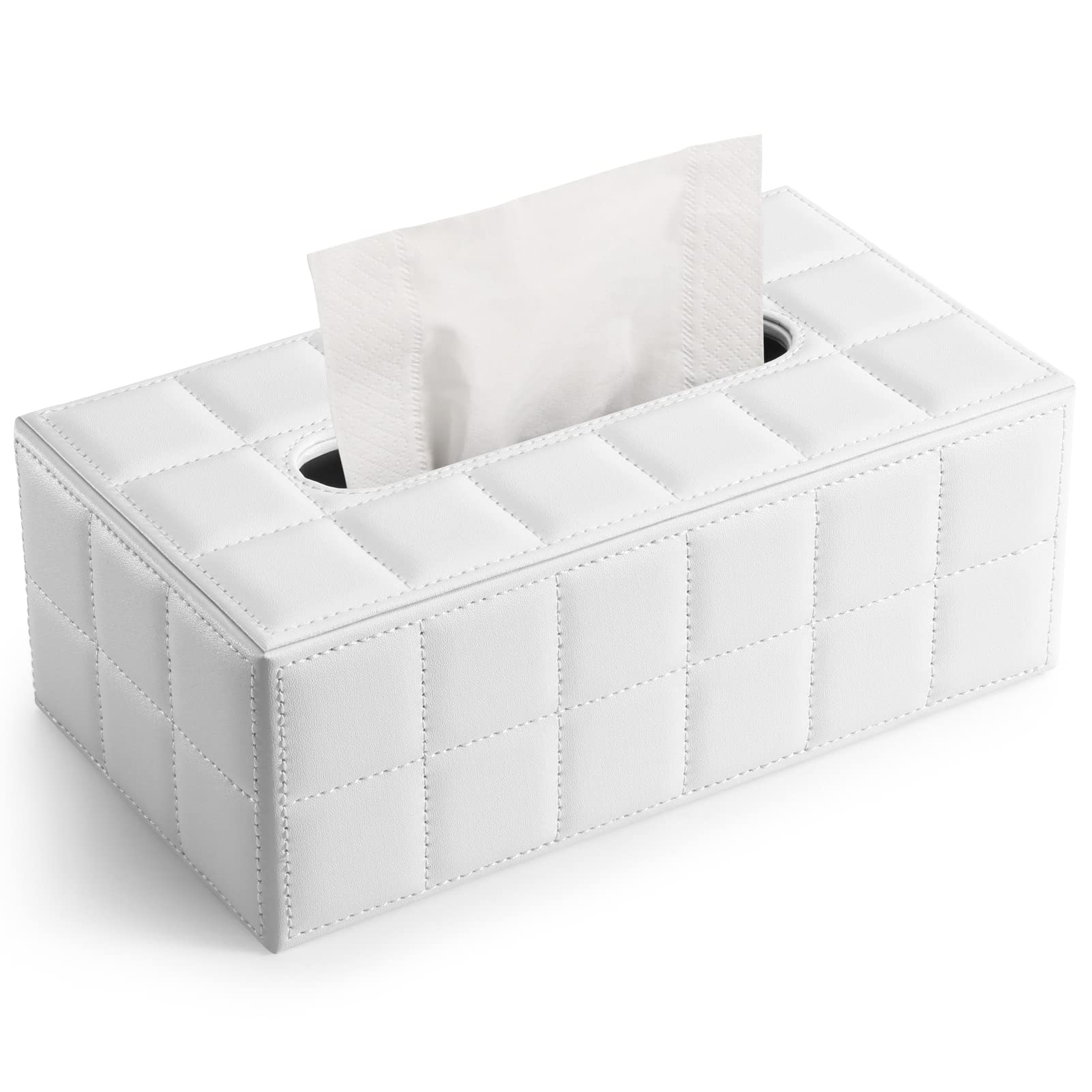 KINGFOM Rectangular Leather Tissue Box Holder for Home and Car - White