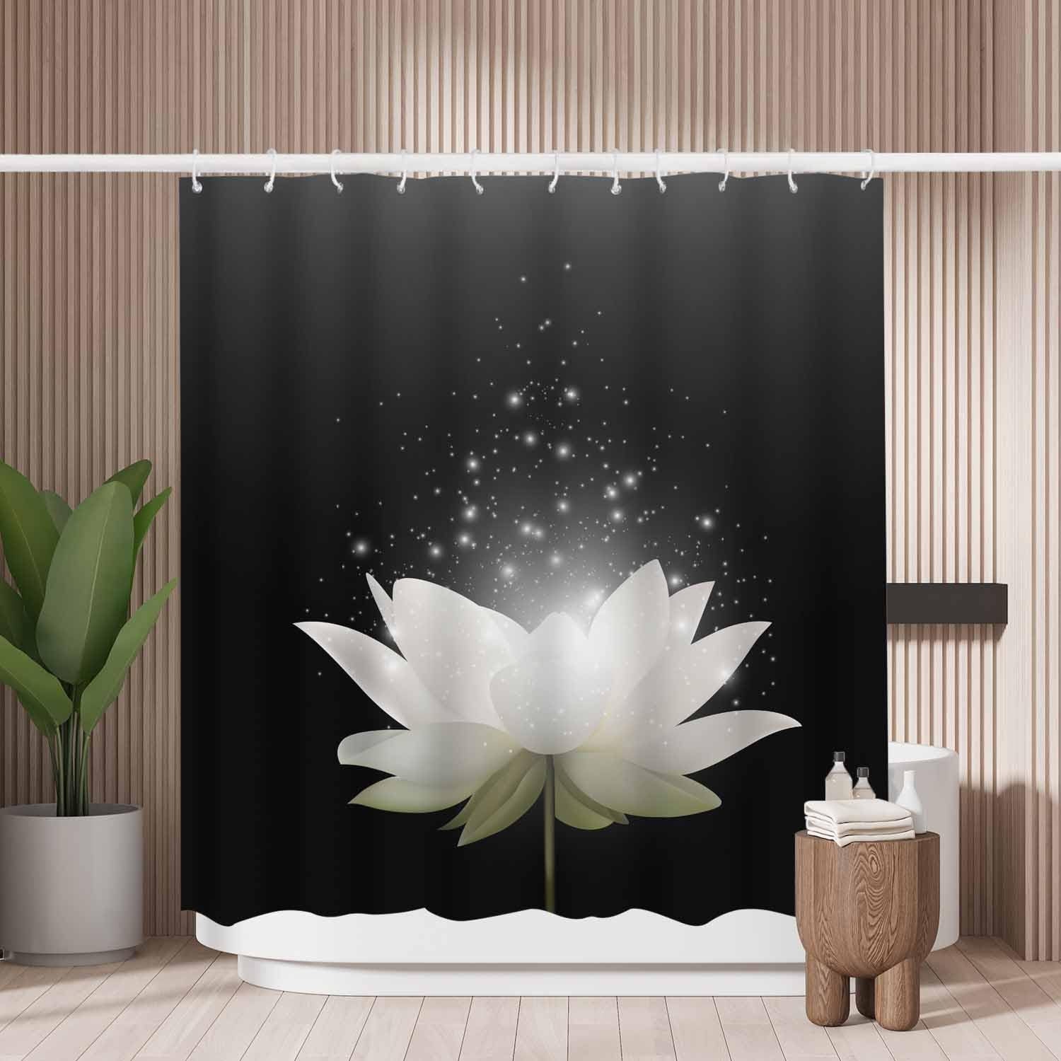 Woutay White Lotus Flower Shower Curtain | Mold Resistant Polyester Fabric