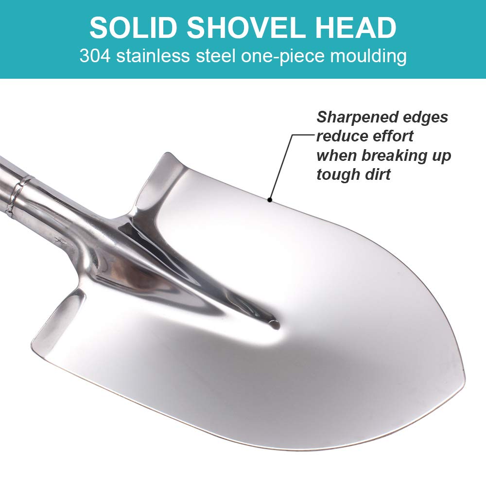 LUBAN Stainless Steel Pointed Garden Shovel with D-Handle – 80cm Spade