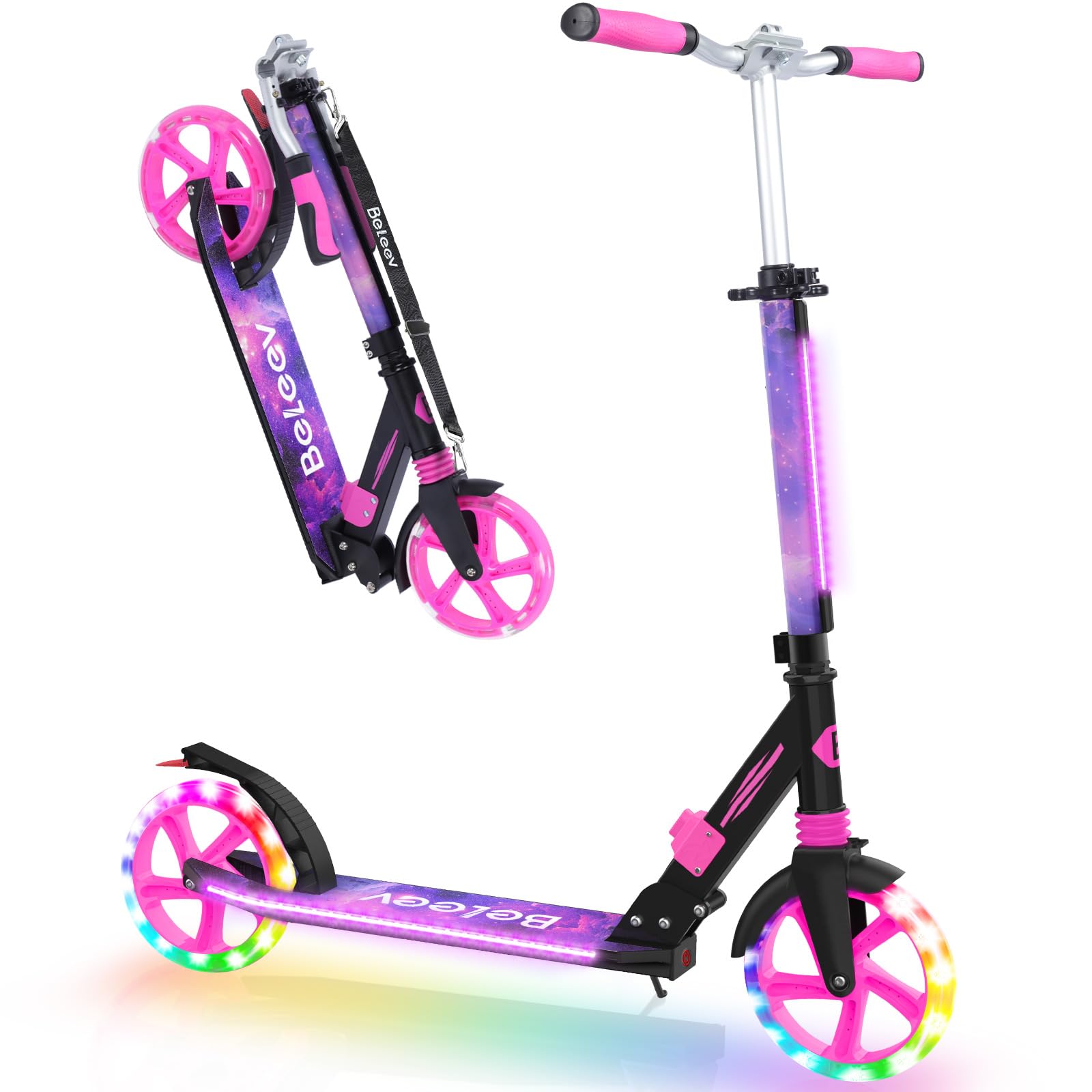 BELEEV V8 Folding Scooter with Light-Up Wheels & Deck for Kids and Adults