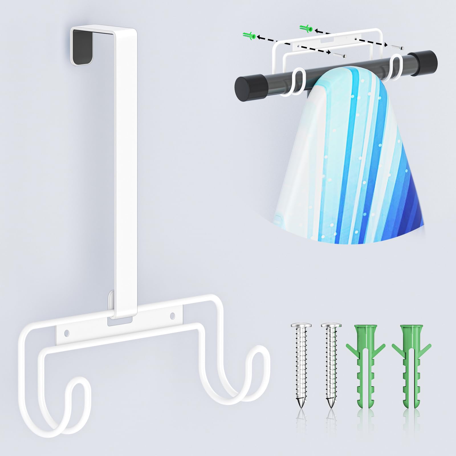 XILIMEN Ironing Board Hanger – Stainless Steel Wall Mount Holder, White