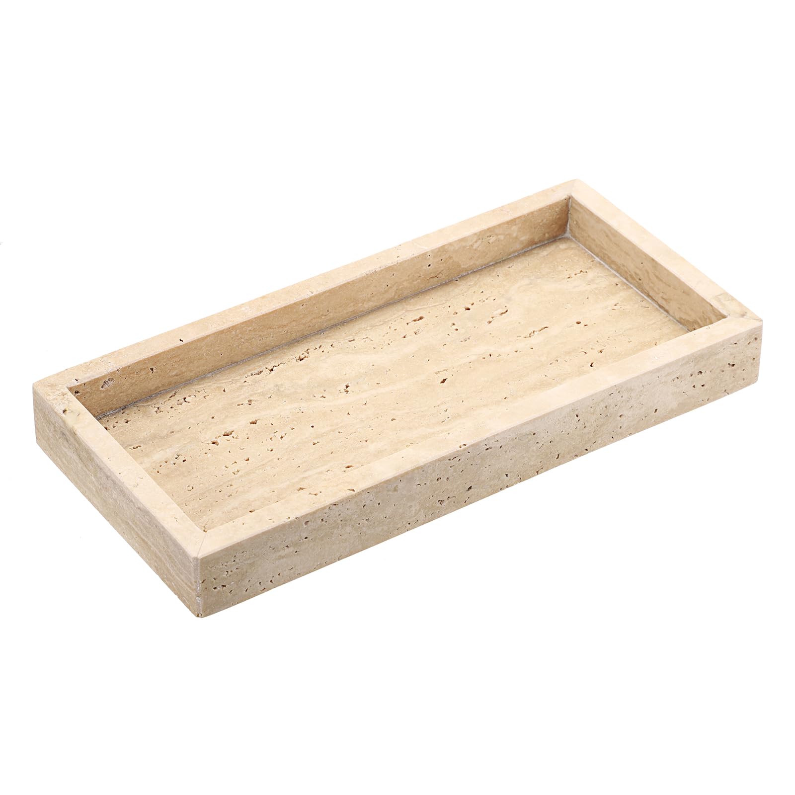SUMNACON Natural Travertine Serving Tray | Beige Stone Vanity Organizer