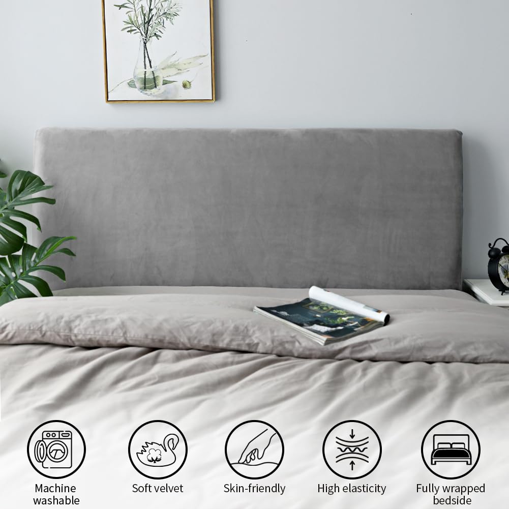 CAIJIN Headboard Covers - Velvet Stretch Soft Dust Proof Headboard Cover for Bedroom Upholstered Headboard 120-140cm Full, Light Grey