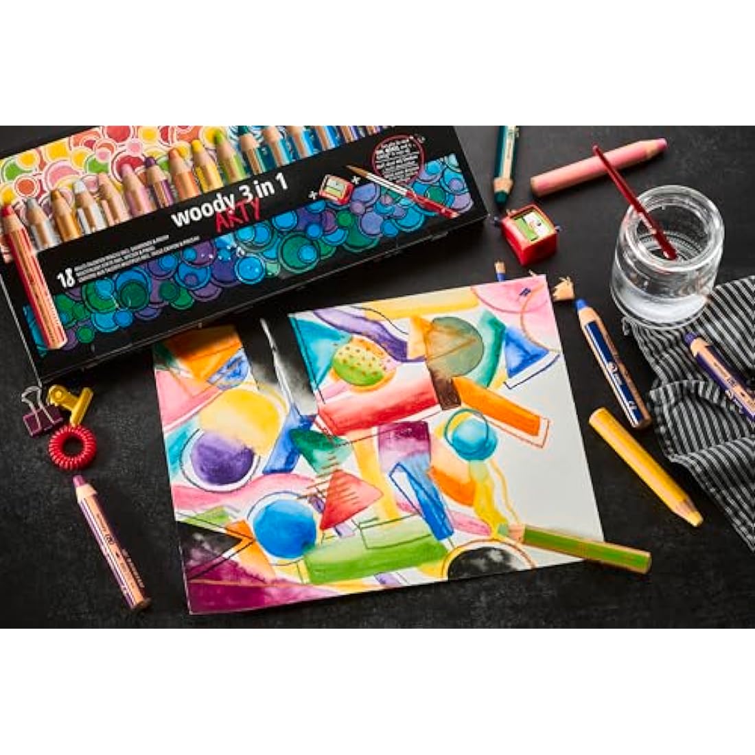 STABILO Woody 3-in-1 Watercolor Pencils - 18 Assorted Colors with Brush