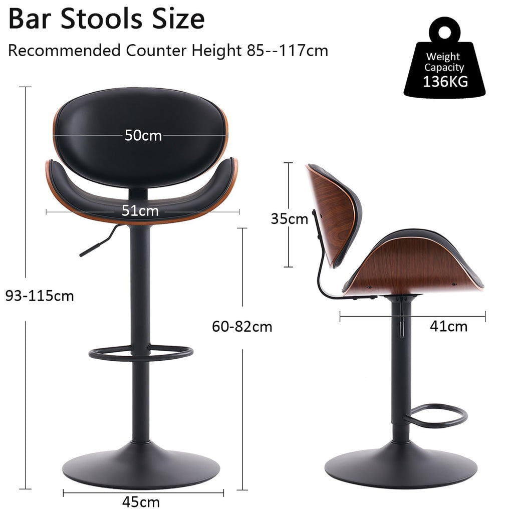 Kidol&Shellder Single Bar Stools, Bentwood Kitchen Stools, Black - image 2