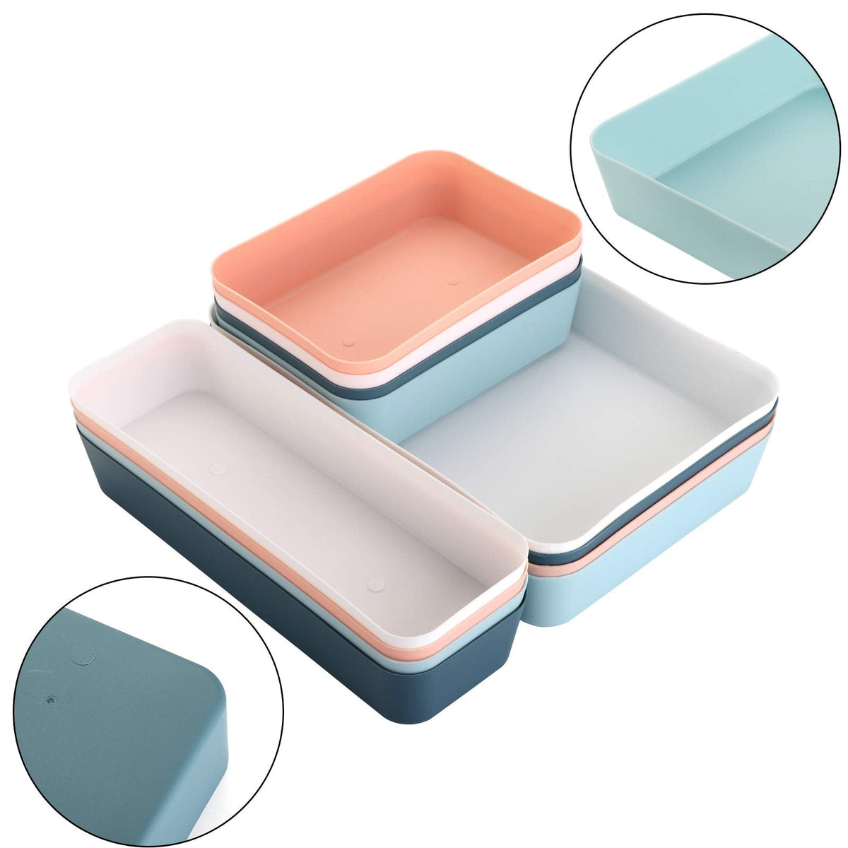Suwimut 12 Pieces Plastic Drawer Organizer Set, 3 Size Desk Drawer Organizer Divider Trays for Makeup, Jewelry, Utensils, Gadgets - image 3