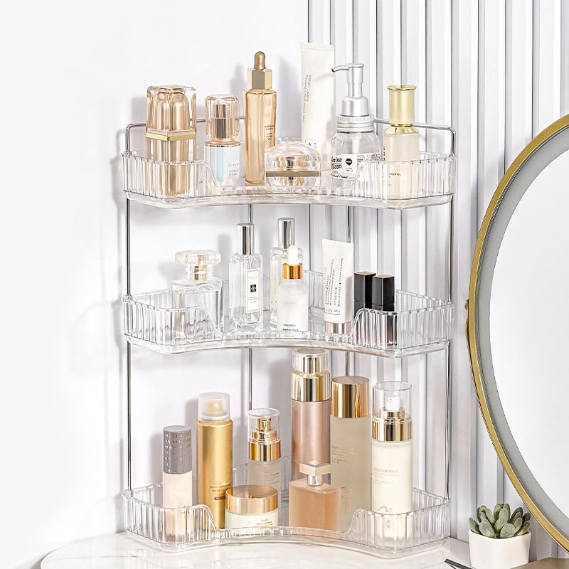 3-Tier Corner Bathroom Counter Organizer | Clear Vanity Tray