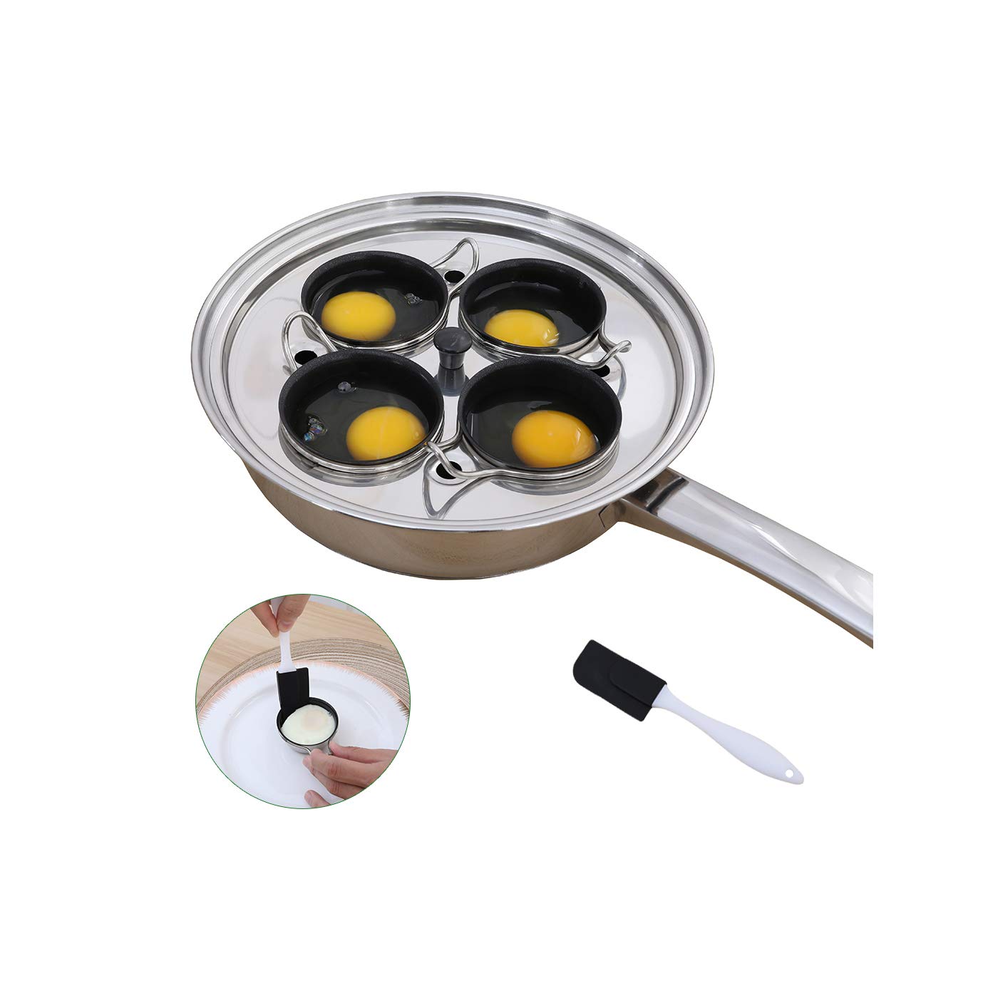 Jolof Store Stainless Steel Egg Poacher Pan - 4 Cup Induction Cookware