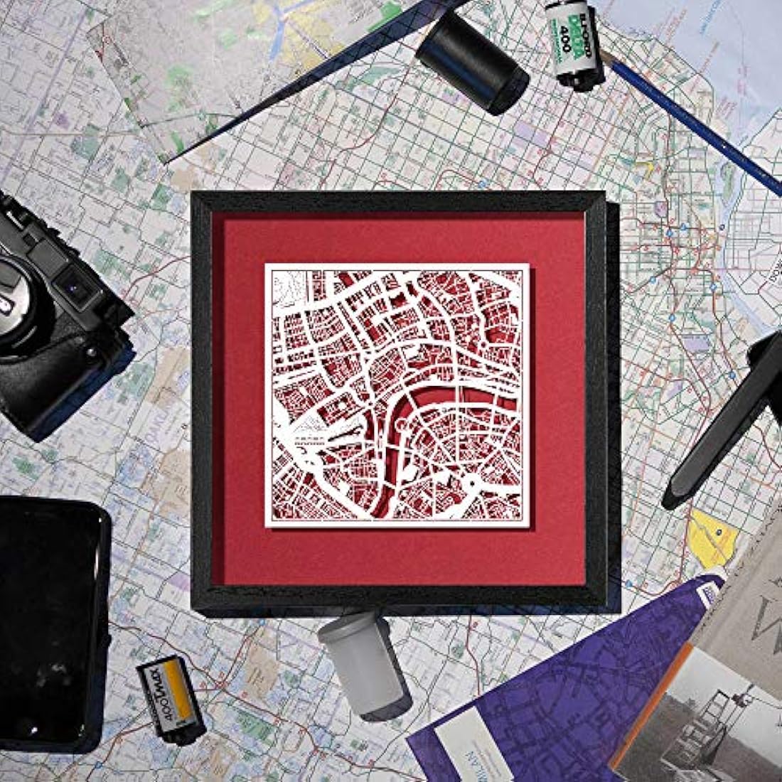 Jolof Store London Paper Cut Map - 9x9 Framed Laser Cut Wall Art
