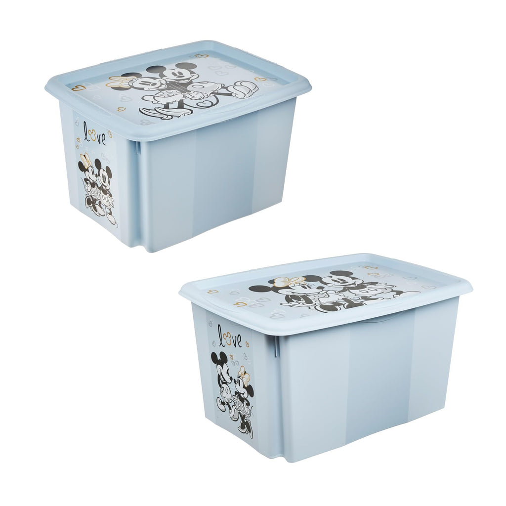 keeeper Karolina 2 x Mickey Storage Box with Lid, Rotating and Stackable, for Children, 30 L + 45 L, Cloudy Blue - image 1