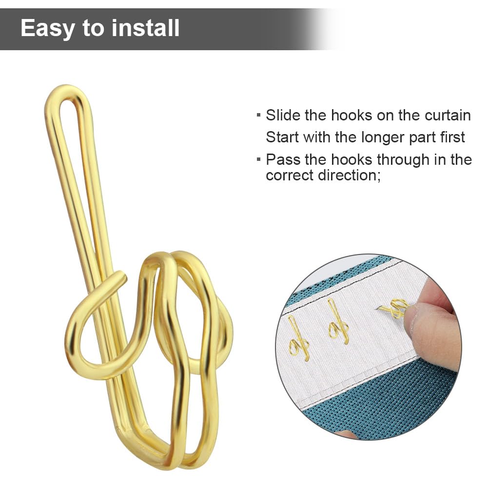 Alaoo 120 Pack Curtain Hooks, Metal Curtain Hooks, Gold Curtain Header, Heavy Duty Curtain Hooks, Tape Drapery Hooks for Drapery Shower Curtain - image 4