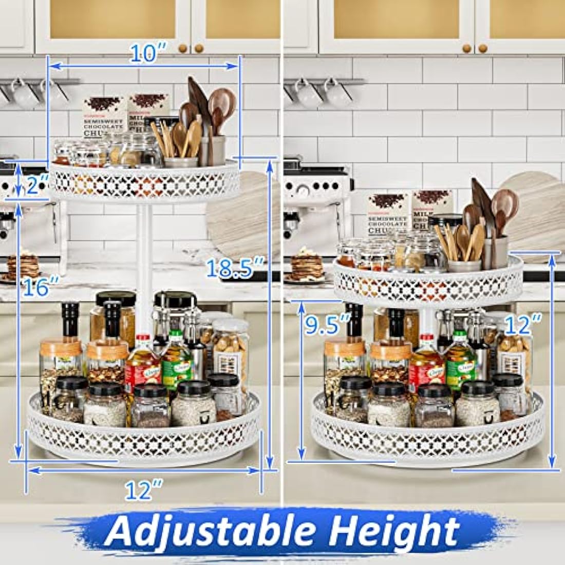2-Tier Metal Lazy Susan – 12" Adjustable Rotating Spice Rack