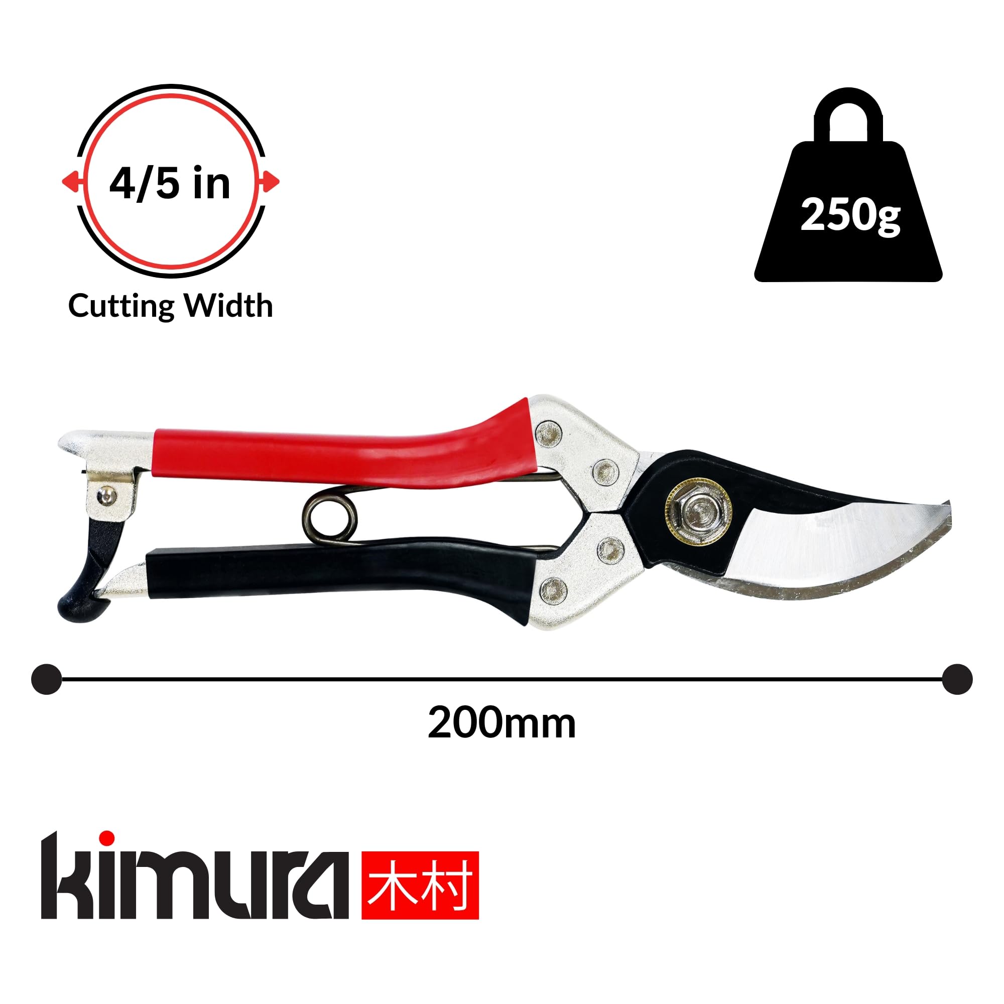 Kimura 8" Japanese Yasugi Steel Garden Secateurs | Heavy Duty Bypass Shears