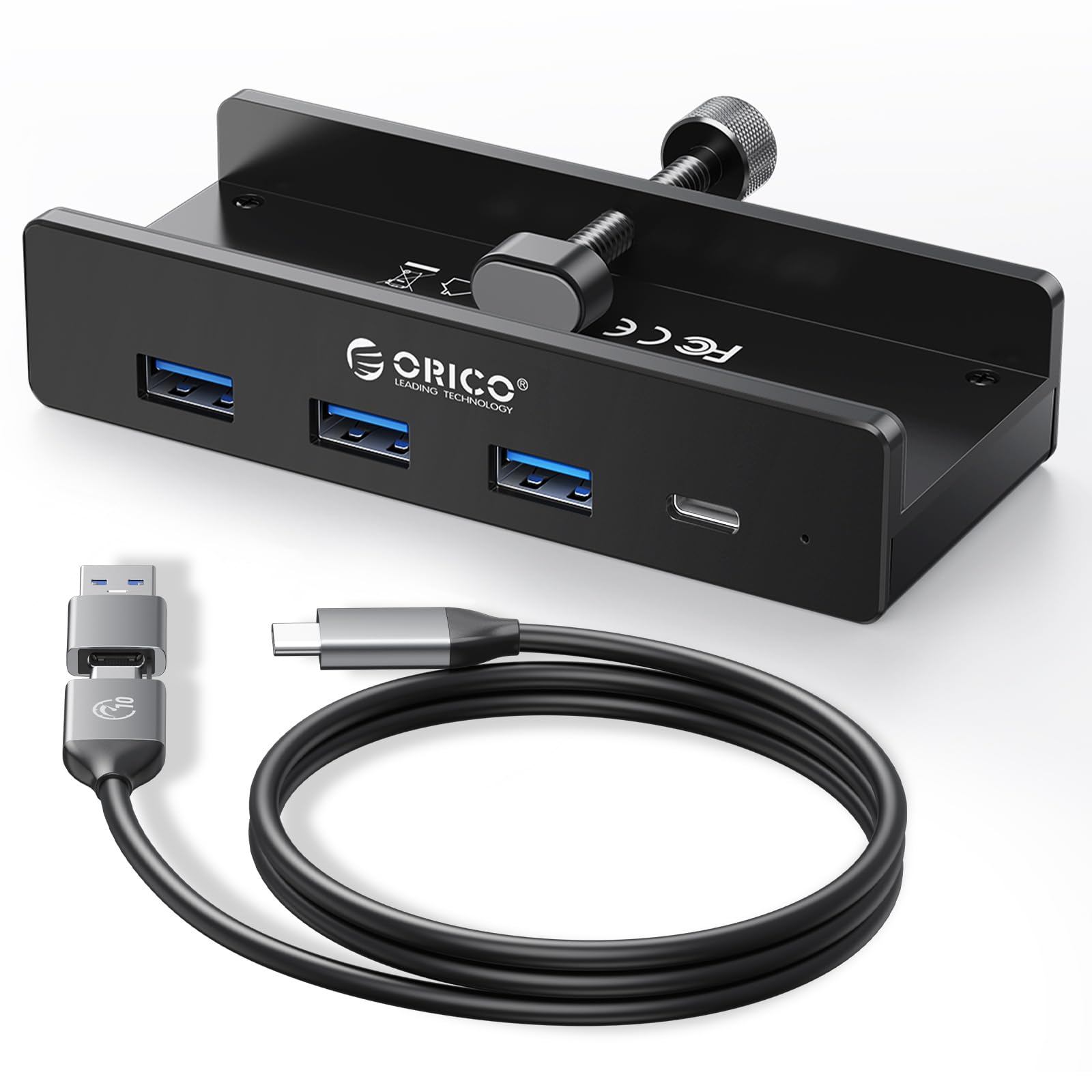 ORICO Aluminum 4-Port USB 3.0 Hub Clip | 5Gbps Data Splitter for Monitors