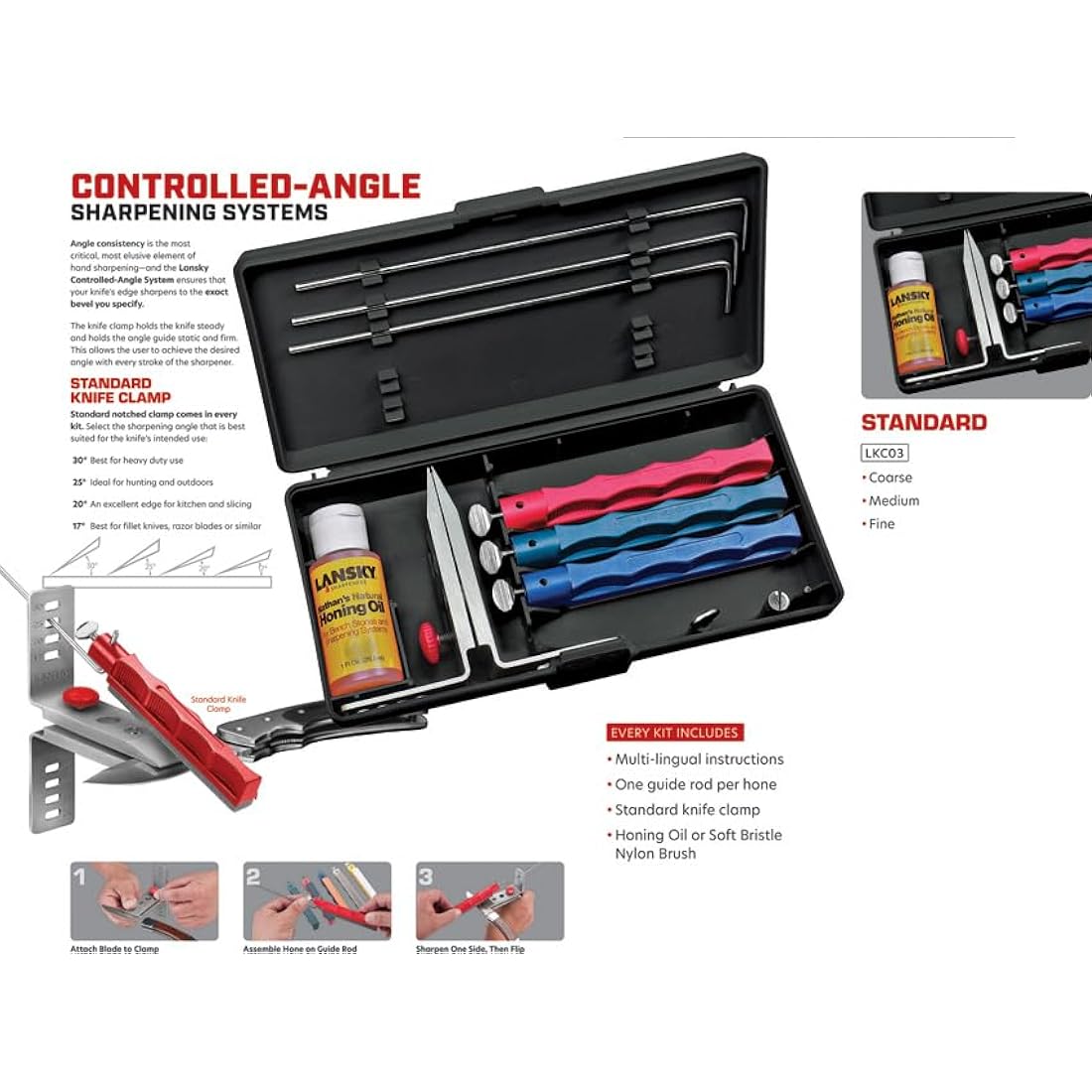 Lansky Standard Knife Sharpening System – 3-Hone Precision Kit