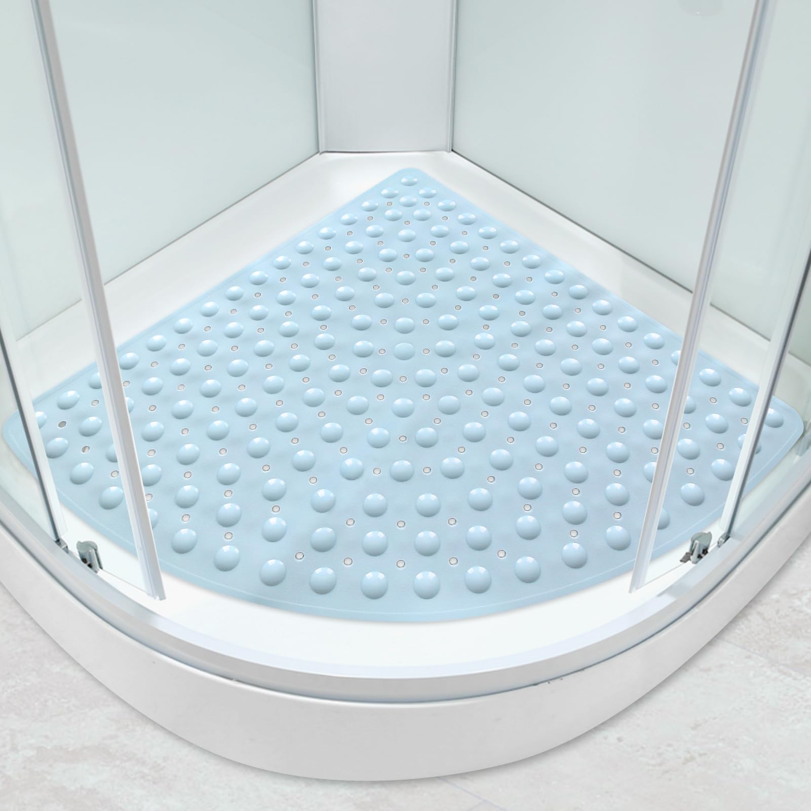 MACUNIN Corner Shower Mat – 70x70cm Non-Slip Quadrant Bath Mat, Blue