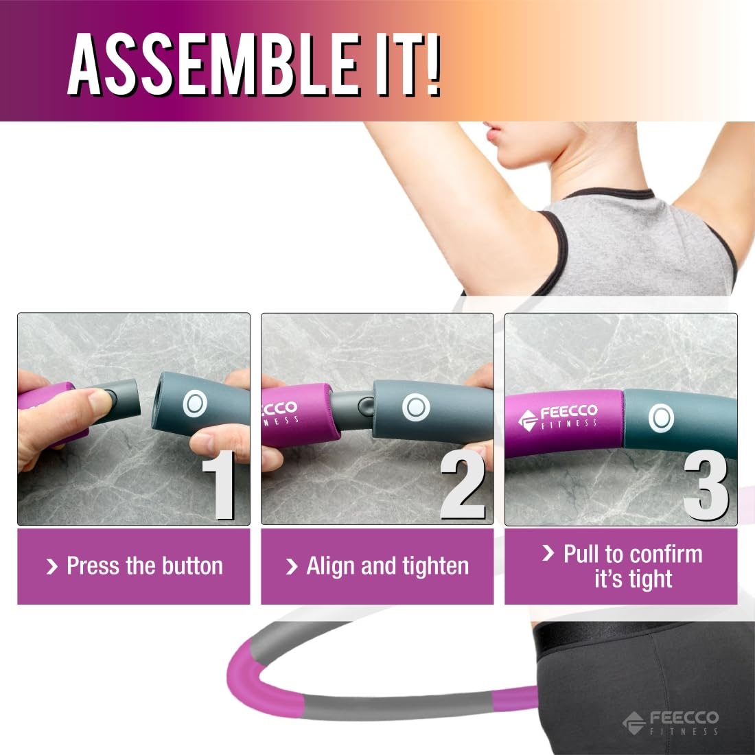 FEECCO FITNESS Weighted Hula Hoop – 2-4 LB Adjustable 8-Section Hoop
