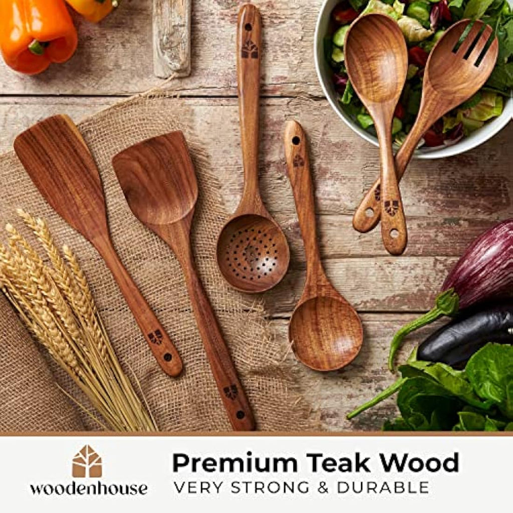 6-Piece Teak Wooden Utensil Set | Non-Stick Cooking Spoons
