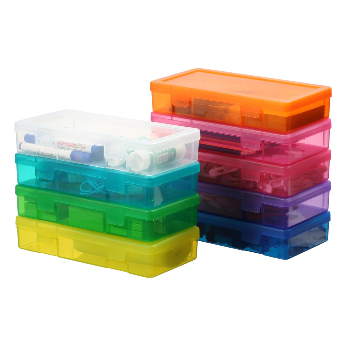 novelinks Medium Plastic Storage Boxes with Latching Lids – 9 Pack Stackable Craft Organizers for Supplies, Pencils, Crayons, Beads - image 2