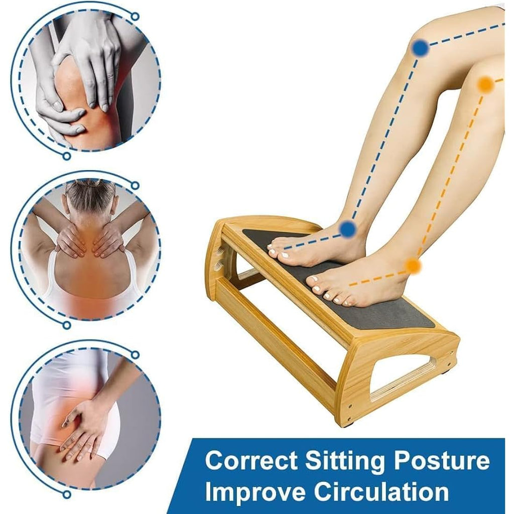 StrongTek Wooden Under Desk Footrest – Adjustable Ergonomic Foot Stool