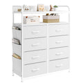 Mintnook 8-Drawer White Dresser – Tall Fabric Chest with 2-Tier Shelf