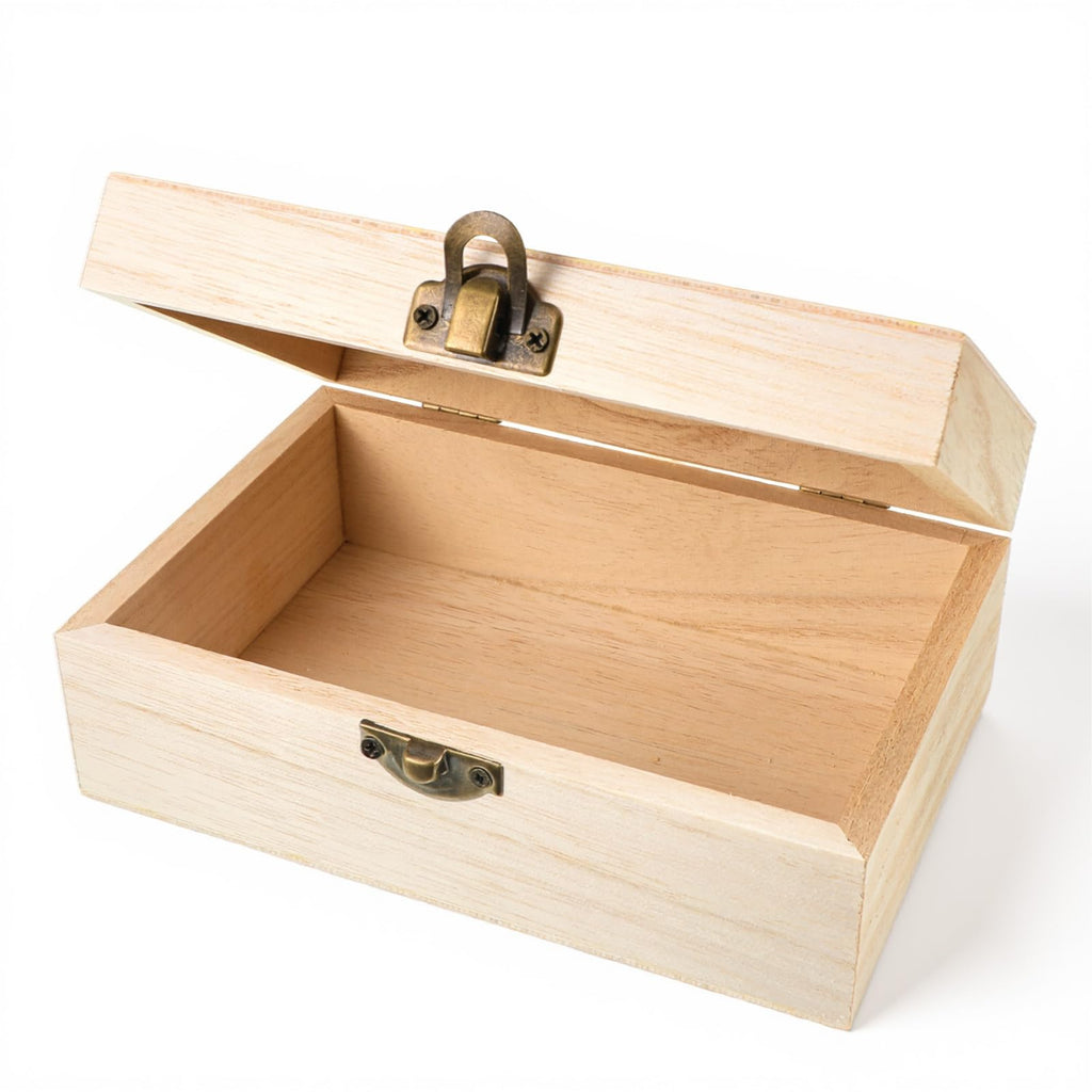 Unpainted Wooden Box with Hinged Lid, 5.9"X3.93"X2.4" Small Decorative Box