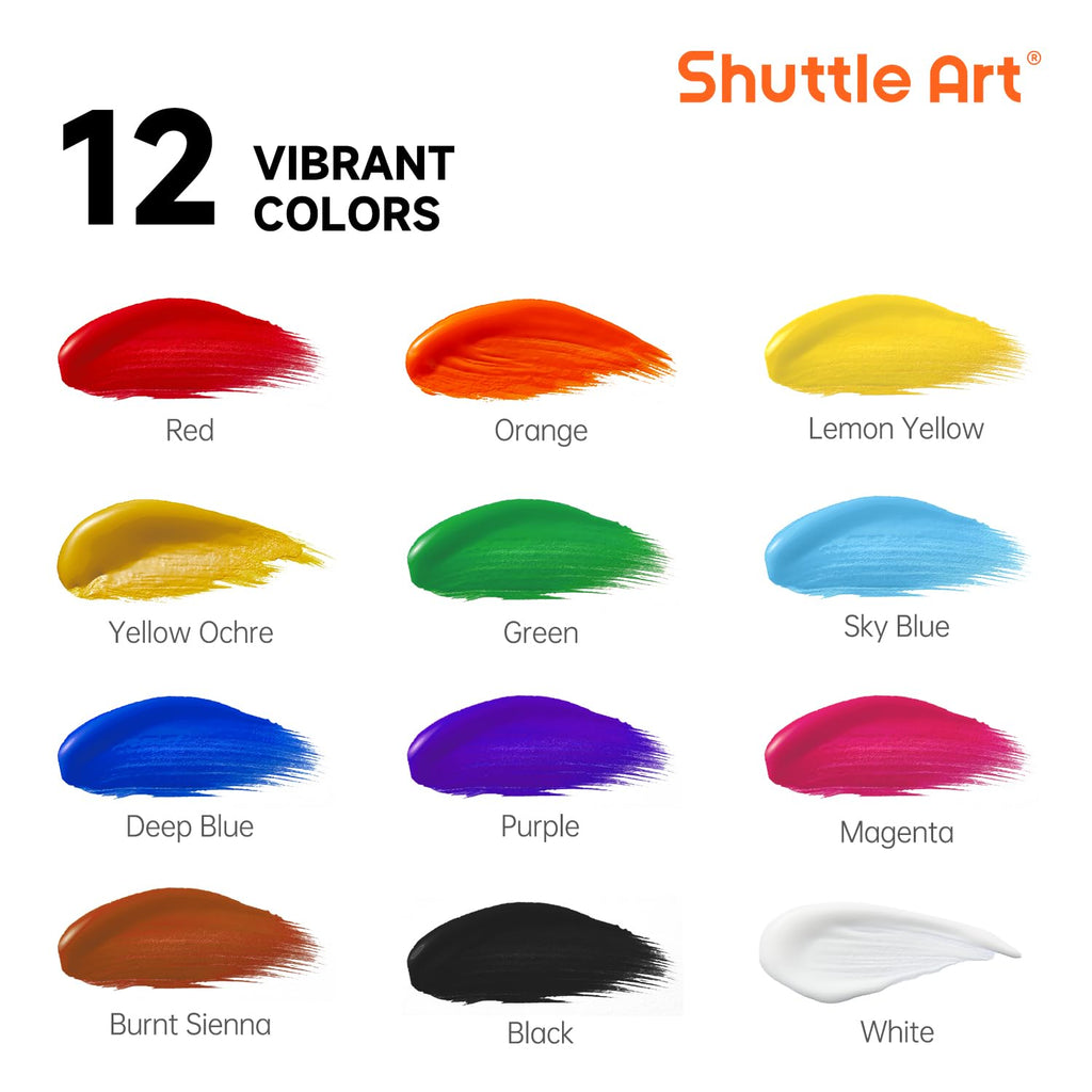 Shuttle Art Acrylic Paint Set - 12 Colors Bulk Bottles (16oz/473ml)