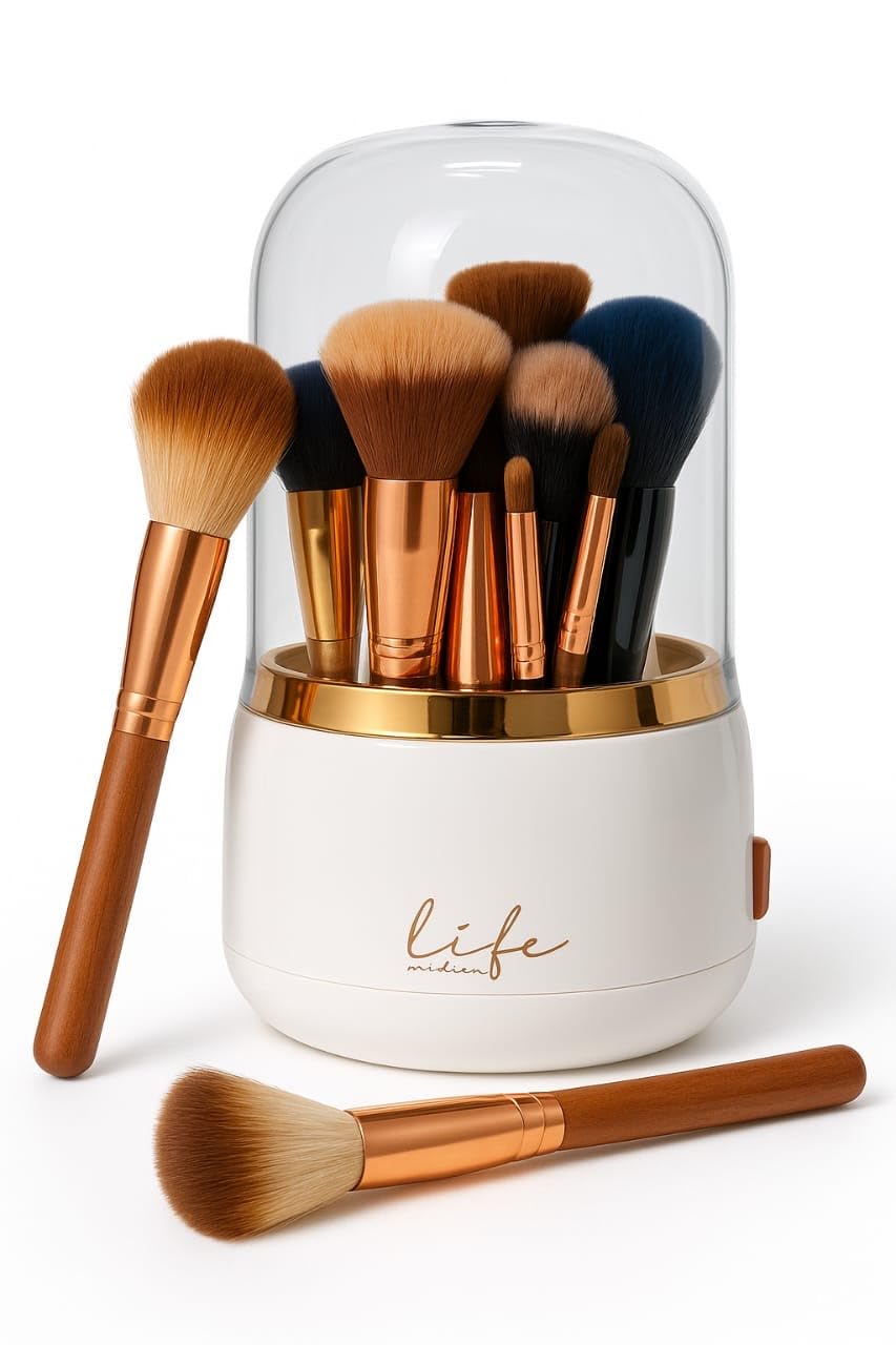 360° Rotating Makeup Organiser & Dustproof Brush Holder