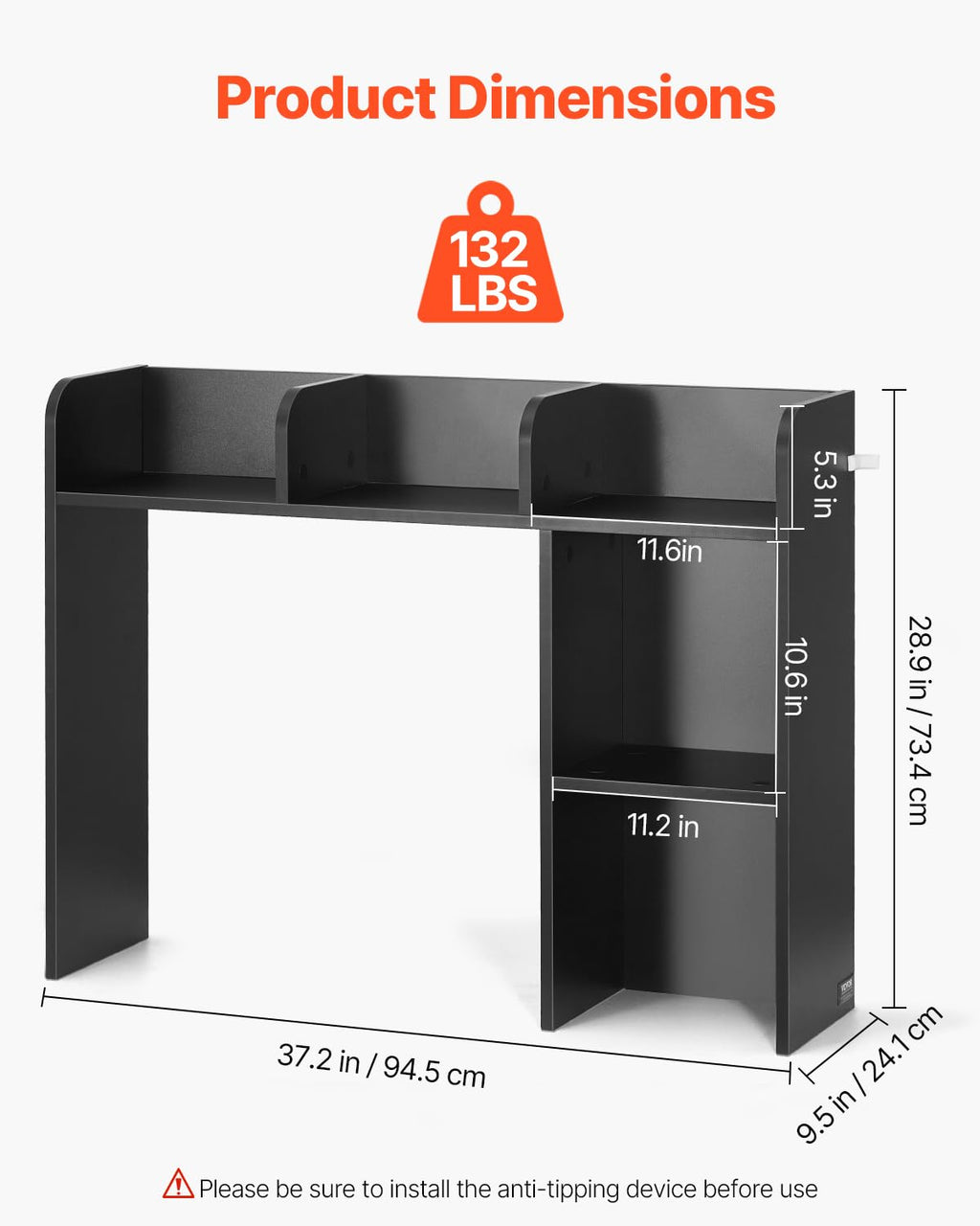 VEVOR Desktop Bookshelf, 2-Tier Desktop Storage Organizer, 37.2" x 9.5" x 28.9" Office Storage Rack Wood Display Shelf