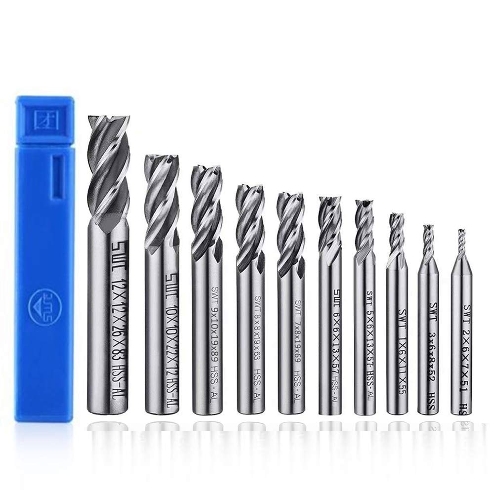 ASNOMY 10pcs 4-Flute End Mill Set | Metric CNC Milling Cutter Bits