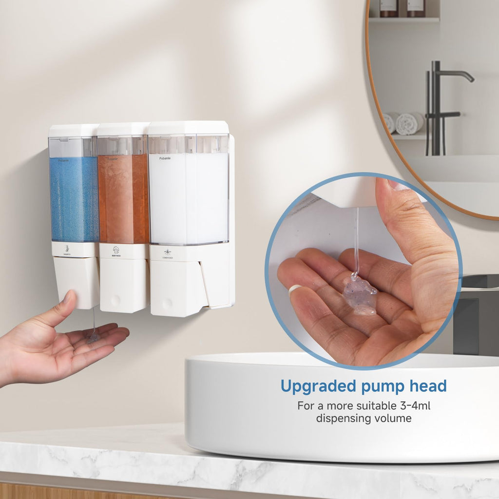 Jolof Store Wall Mounted Shower Soap Dispenser | 3-Chamber No-Drill ABS