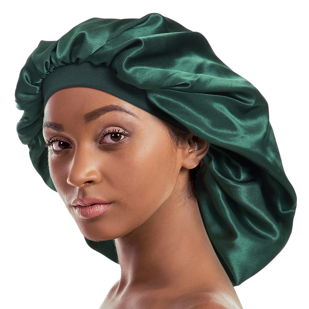 Alnorm Double Layered Satin Bonnet | Oversized Sleep Cap for Hair - Green