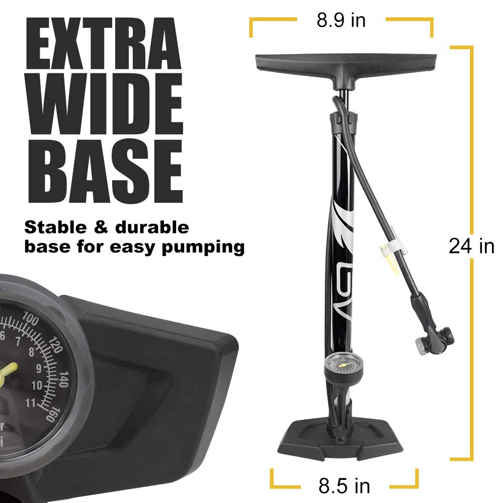 BV Steel Bike Floor Pump | 160 PSI Smart Valve for Presta & Schrader