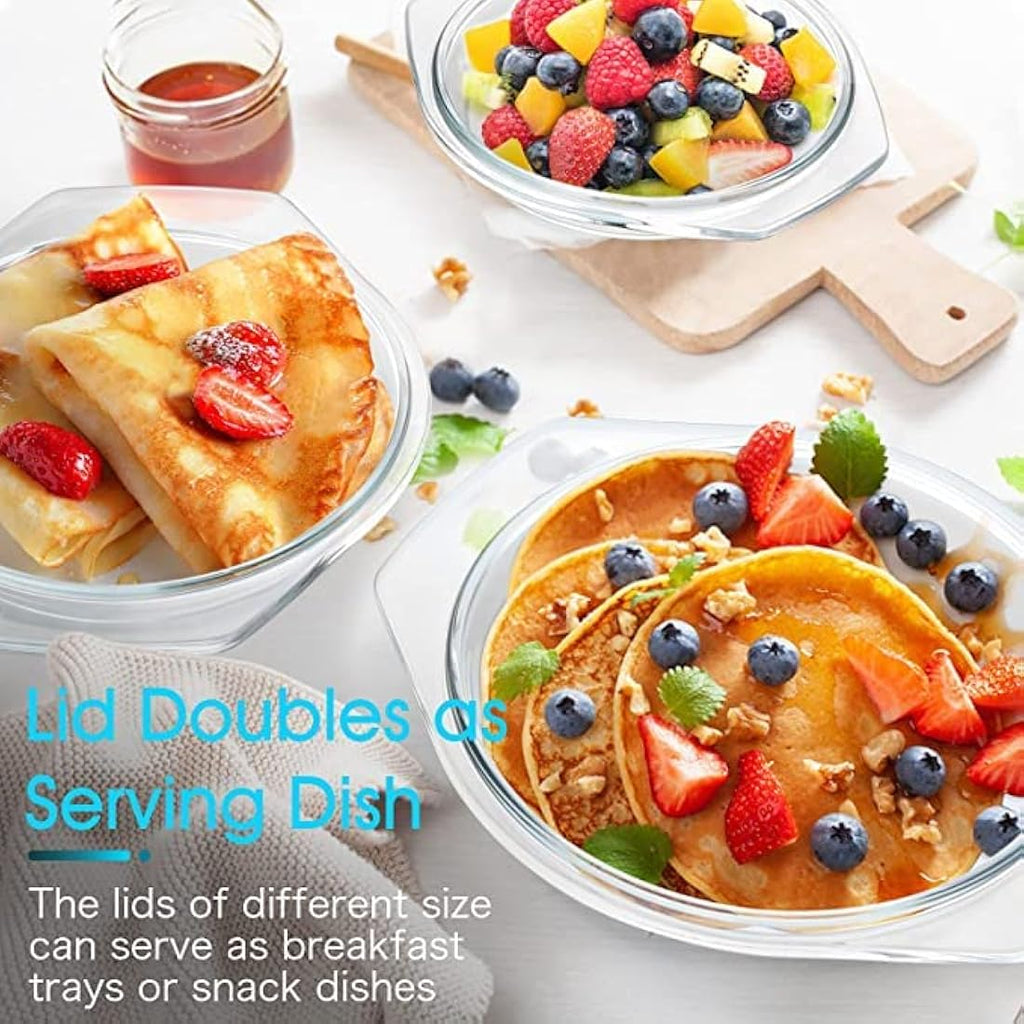 Jolof Store Tempered Glass Casserole Dish Set with Lids – 3 Piece Set
