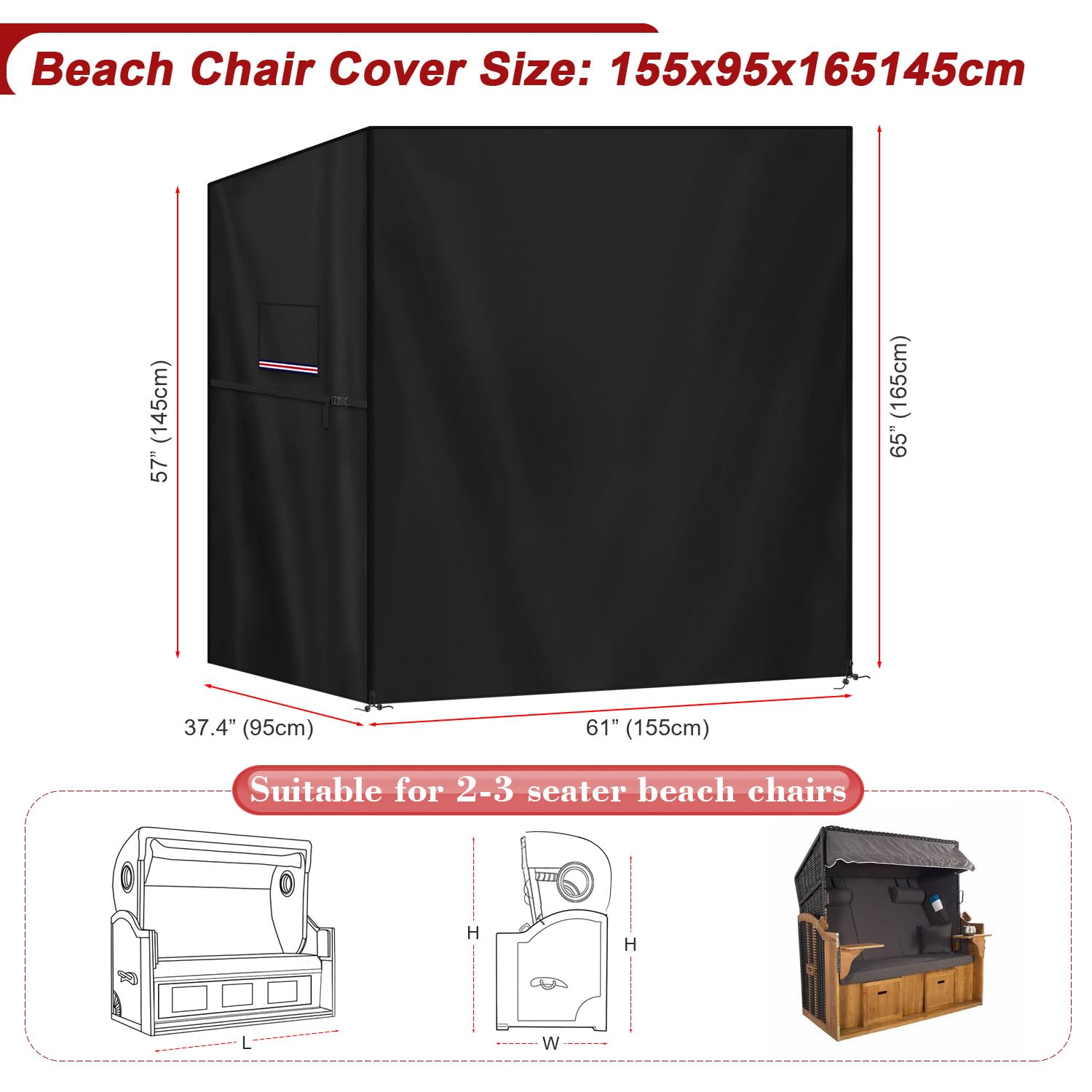 LAMUNI Beach Chair Cover | 420D Oxford Waterproof Wicker Chair Protector