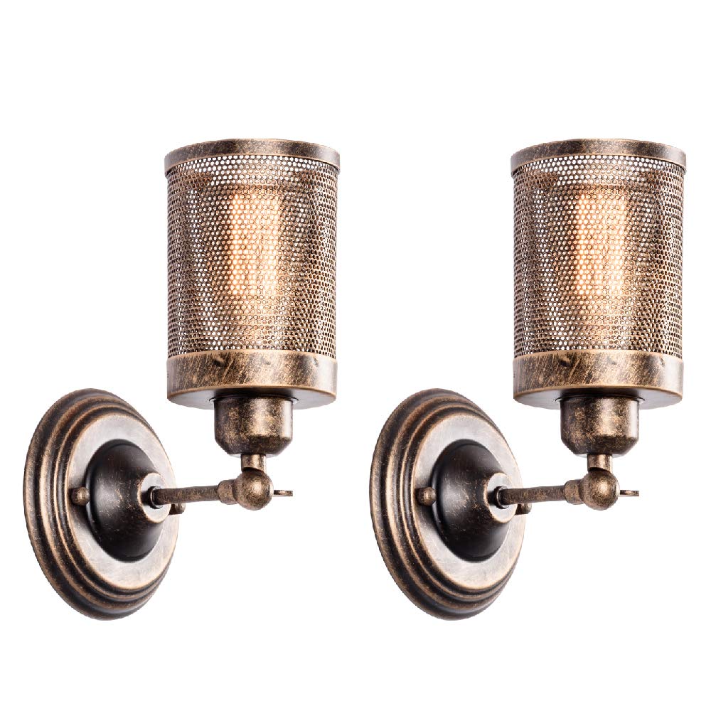 LULING Industrial Steampunk Wall Light – 2 Pack Metal Net Sconce