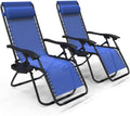 VOUNOT Zero Gravity Chair Set of 2 | Folding Outdoor Recliner with Table, Blue