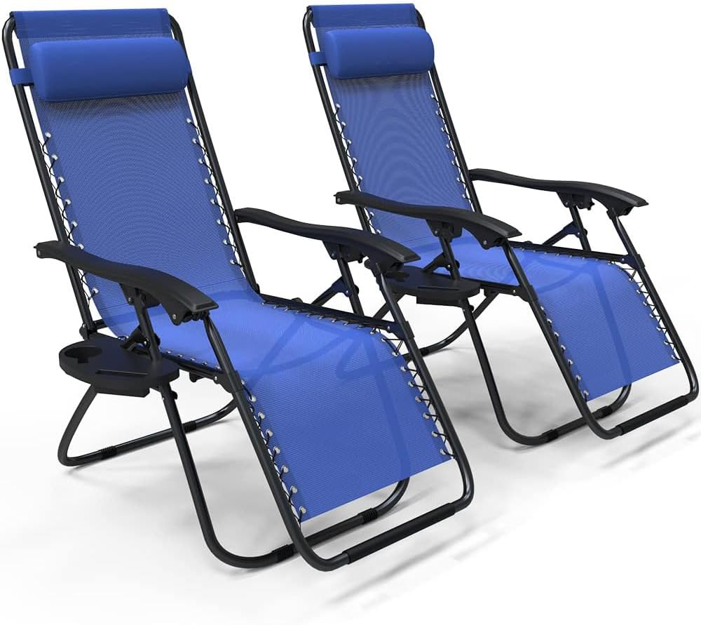 VOUNOT Zero Gravity Chair Set of 2 | Folding Outdoor Recliner with Table, Blue