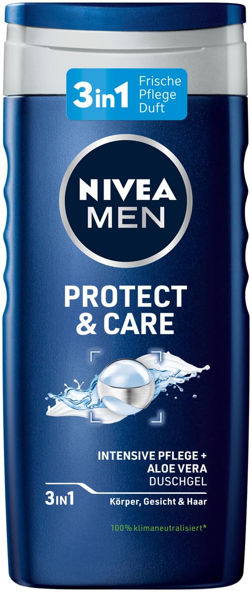 NIVEA MEN Protect & Care 3-in-1 Shower Gel - Body Wash for Men, 250ml