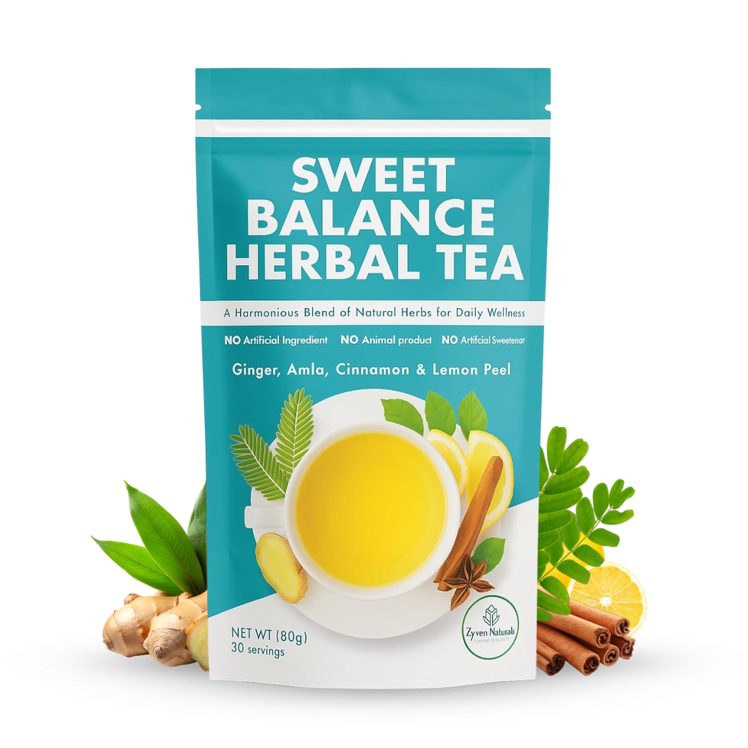 Zyzven Naturals Sweet Balance Herbal Tea – 80g Caffeine-Free Loose Leaf